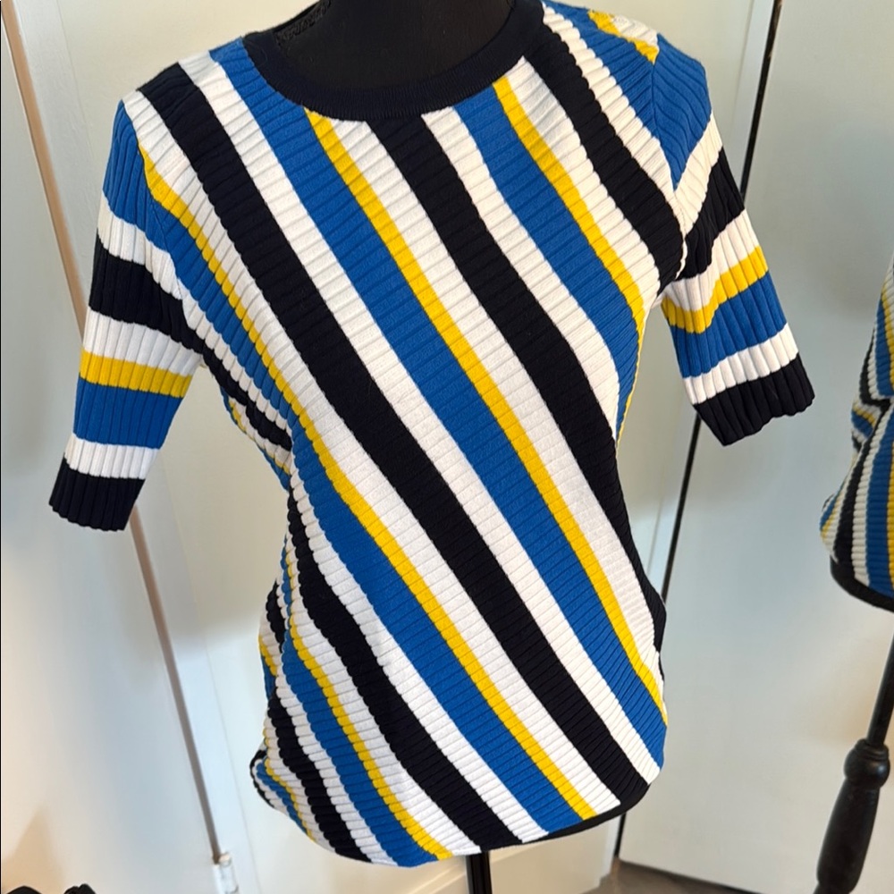 Karen Millen Knit Striped Blue, Yellow, and White Women's Top, US L